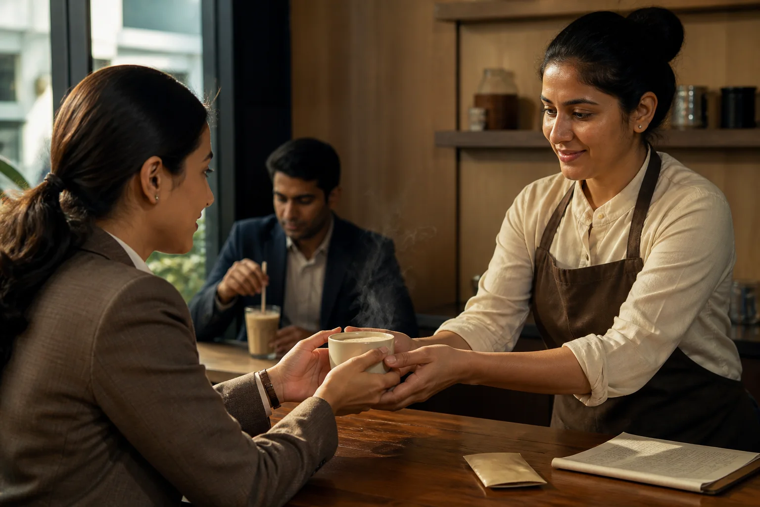 Coffee beverage application shown without implying a complete coffee-base system